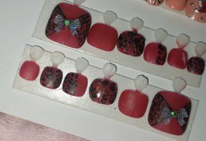 Red &amp; Glitter Matte Press-On Toe Nails(12)