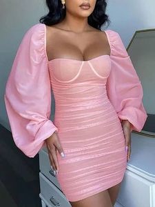 Pink Ruched Bodycon Dress