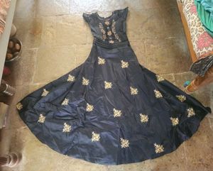 Elegant Navy Blue Embroidered Gown
