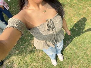 Off-Shoulder westside noun Smocked Peplum Top