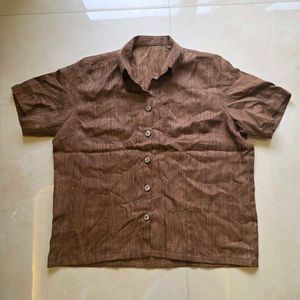 Vintage Brown Textured Short Sleeve Shirt