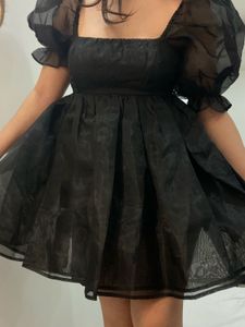 The Clothing Factory Black Sheer Puff Sleeve Dress