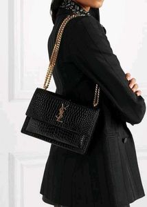 Saint Laurent Black Croc Embossed Bag