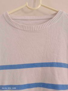 White Coloured Sweatshirt With Blue Strip For Men