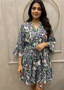 Styli Multi  Flared Printed Feeding Friendly Dress