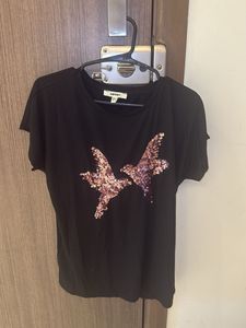 Sparkling Bird Sequin Black T-Shirt