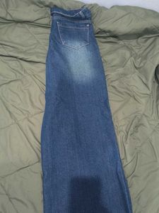 Womens Wide Leg Blue Denim Jeans