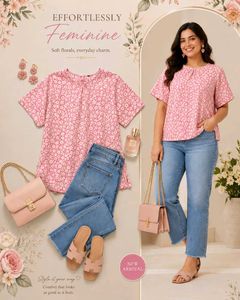 Pink Floral Print Top with Jeans Outfit