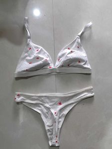 White Bra and Panty Set with Hearts