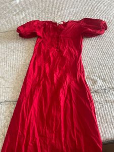 Chic Red Puff Sleeve Midi Dress large