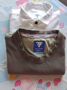 Men's White Textured Casual Shirt and   T shir