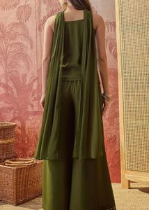 Sangria Embroidered Olive Green Kurta Set