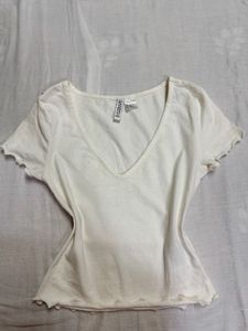 Cream V-Neck T-Shirt original h&m
