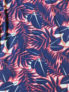 Tropical Leaf Print Navy Dress