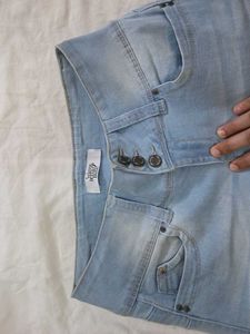 Light Wash High Rise Denim Bermuda Shorts