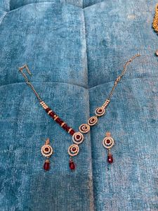 Elegant Red Stone Necklace & Earring Set
