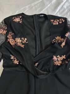 Shein Sequin Black Sheer Sleeve Jumpsuit