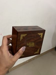 Wooden Trinket Box with Elephant Inlay