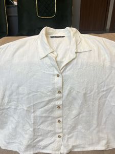 Cream Embroidered Button-Up Shirt