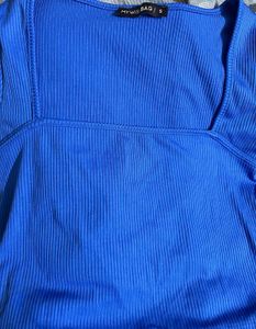 Blue Square Neck Long Sleeve Crop Top