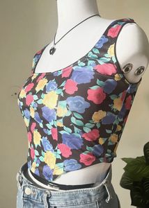 Floral Print Square Neck Crop Top