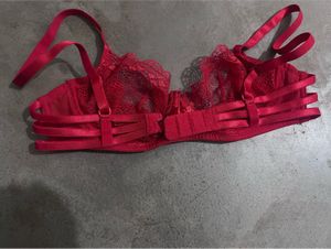 Acousma Paris Red Lace Strappy Cage Bra - Size 32