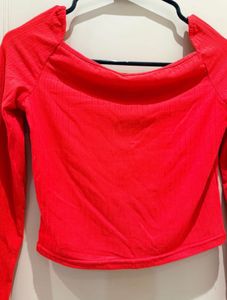 Bright Red Off-Shoulder Long Sleeve Top