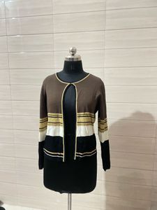 korean style imported Striped Open Front Cardigan