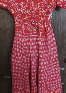 Red pure Cotton Printed dress