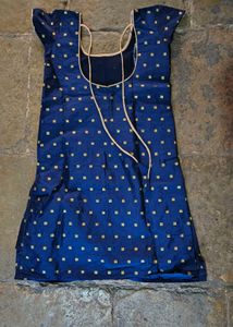 Elegant Blue Kurti with Gold Square Print