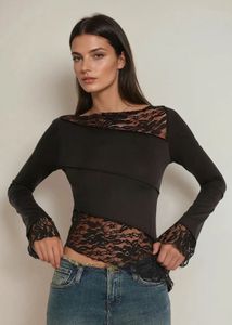 Newme Black Lace Trim Asymmetrical Top