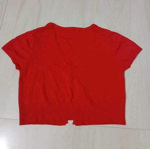 Red Button-Up Cropped Cardigan