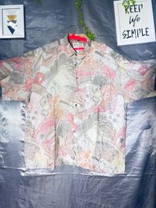 Vintage Abstract Print Button-Up Shirt
