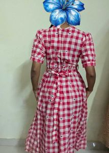 Cute Red Gingham Heart Midi Dress