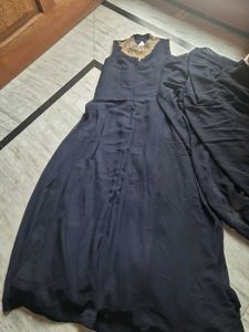 Elegant Navy Blue Embroidered Gown
