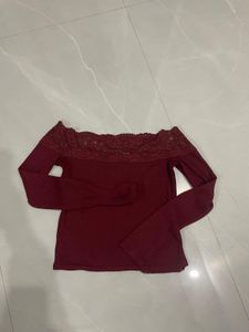 Burgundy Lace Off-Shoulder Top