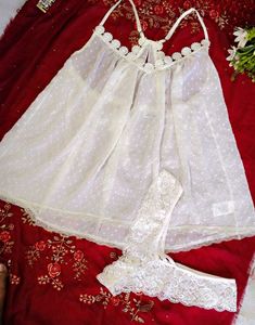 White Floral Night slip with sexy Thong