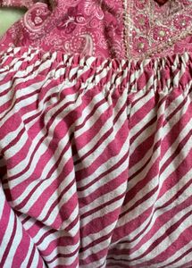 Pink Paisley Kurta Set with Striped Pants