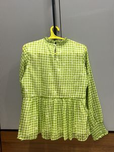 Green Checkered Long Sleeve Top