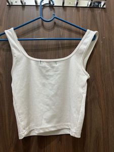 White Ribbed Cropped Tank Top