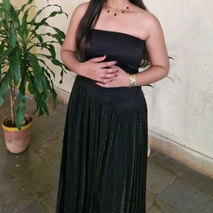 Black Strapless Midi Dress