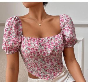 PINK Floral Puff Sleeve Top (worn once )