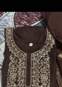 Elegant Embroidered Brown Suit