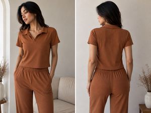 Brown Ribbed Co-ord Sets