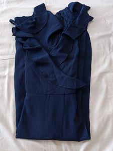 Navy Blue Ruffle Cold Shoulder Dress