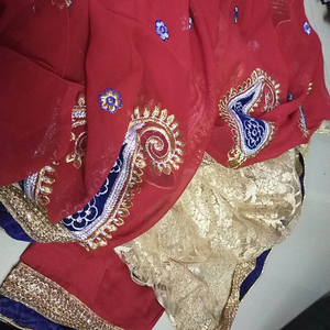 Half net &amp; alf embroidered  chumki partySare