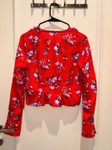Red Floral Print Button-Up top