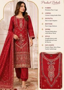 42 Bust - Embroidered Red Crepe Set