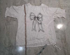 White Bow Print Top