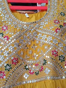 Mustard Yellow Embroidered suit with palazzo